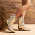 DAMEN COWBOY-STIEFEL - BESTICKTE ANKLE-BOOTS MIT BLOCKABSATZ